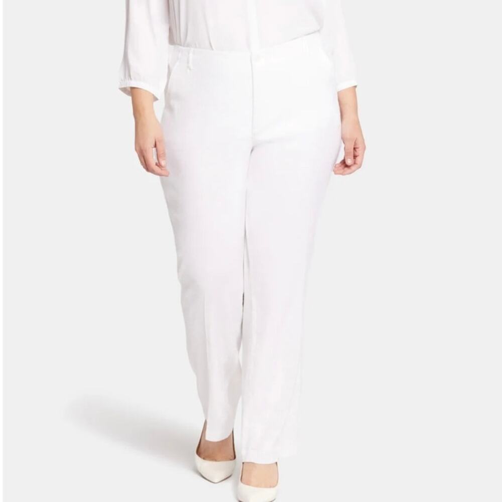 NYDJ Marilyn Straight Pants In Plus Size In Stretch Linen White Size 20
